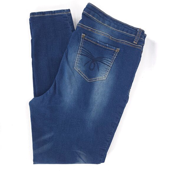 Revolution by Revolt Faded Jean Women 22W Dark Denim Stretch Tapered‎ Distressed - Picture 1 of 16